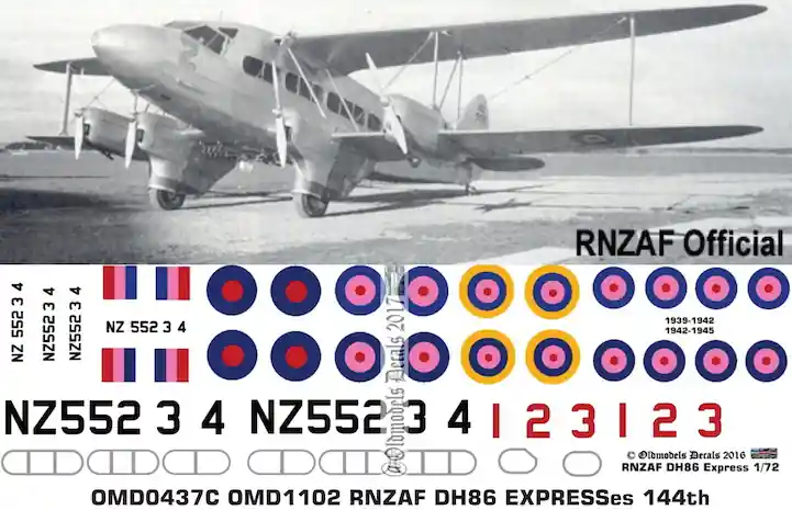 Achetez Aujourd'hui Old models Decals 0437C de Havilland DH.86 Express - Royal New Zealand Air Force WWII Scheme