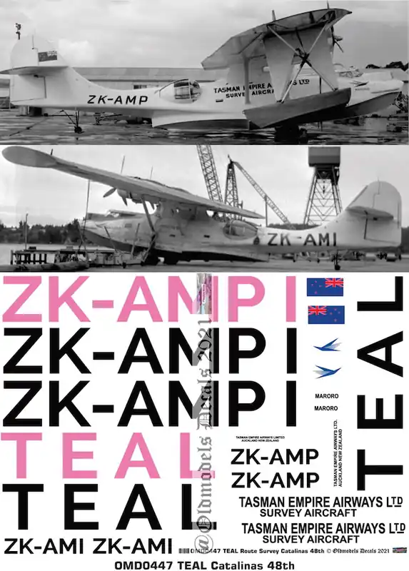 Offre Du Jour Old models Decals 0447 Consolidated Catalinas - Tasman Empire Airways Ltd (TEAL) Route Survey (ZK-AMP and ZK-AMI)
