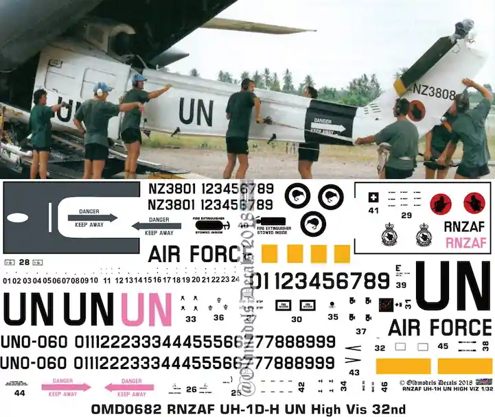 Nouvelle Collection Old models Decals 0682 Bell UH-1 D/H Iroquois - RNZAF UN High-Vis Scheme