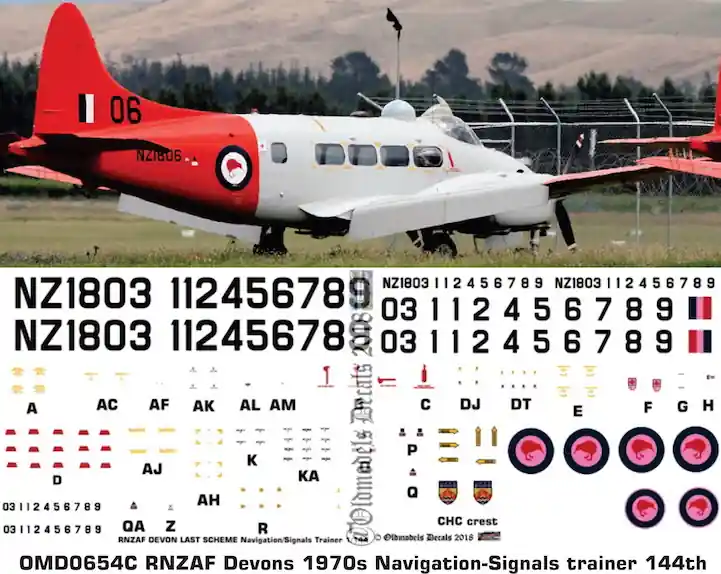 Old models Decals 0654C de Havilland Devon - RNZAF 1970s Navigation-Signals Trainer Scheme Offre Limitée