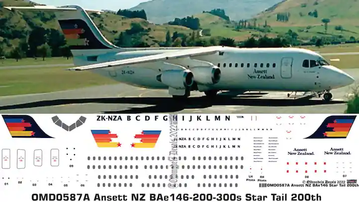 Nouvel Arrivage Old models Decals 0587A BAe146 - Ansett New Zeeland Star Tail Scheme