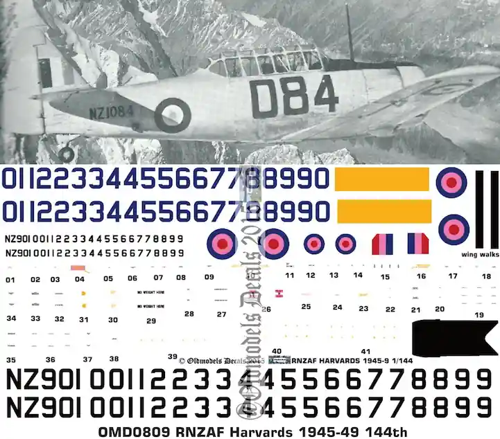 Affaire À Saisir Old models Decals 0809 North American Harvard - RNZAF 1945-1949 Scheme