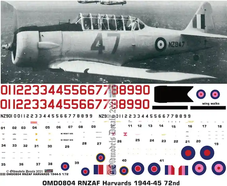 Offre Limitée Old models Decals 0804 North American Harvard - RNZAF 1944 (Yellow Overall Scheme)