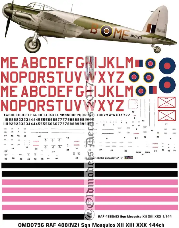 Old models Decals 0756 de Havilland Mosquito XII / XIII / XXX - RAF 488 (NZ) Sqn Nouvel Arrivage