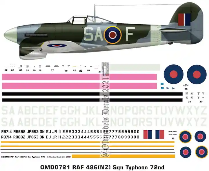Dernière Chance Old models Decals 0721 Hawker Typhoons - RAF 486 (NZ) Sqn