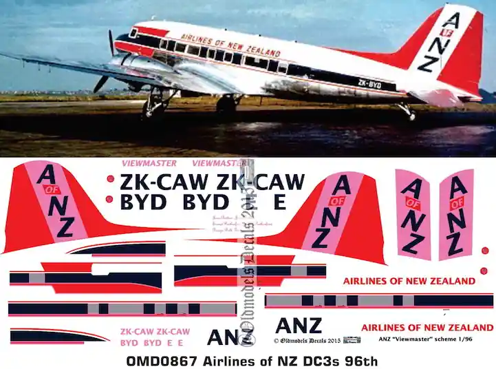 Old models Decals 0867 Douglas DC3 - Airlines of New Zeeland Quantité Limitée