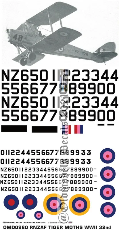 Promotion Old models Decals 0980 de Havilland Tiger Moth - RNZAF WWII Scheme