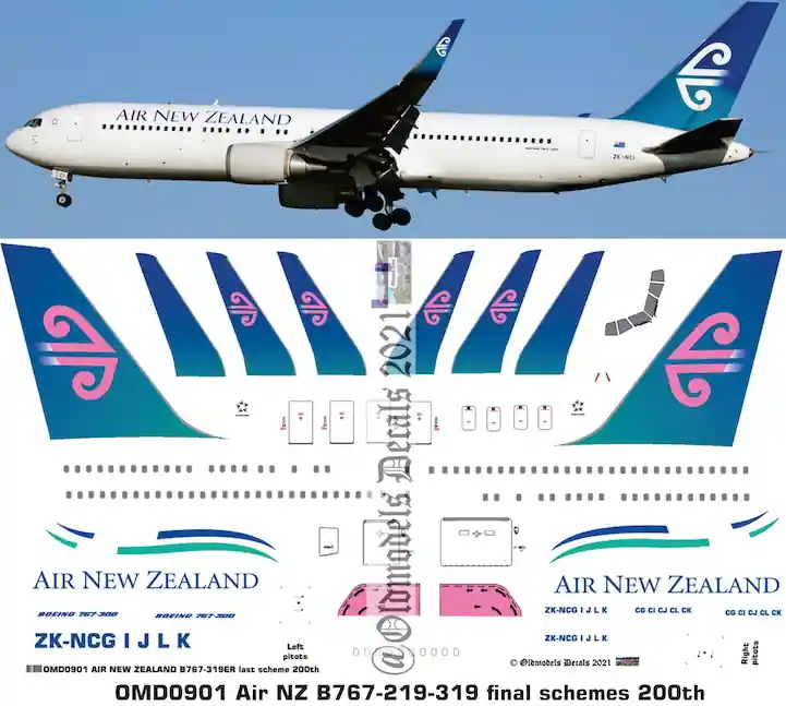 Satisfait Ou Remboursé Old models Decals 0901 Boeing B767-319ER - Air New Zeeland Pacific Wave and Winglets Scheme