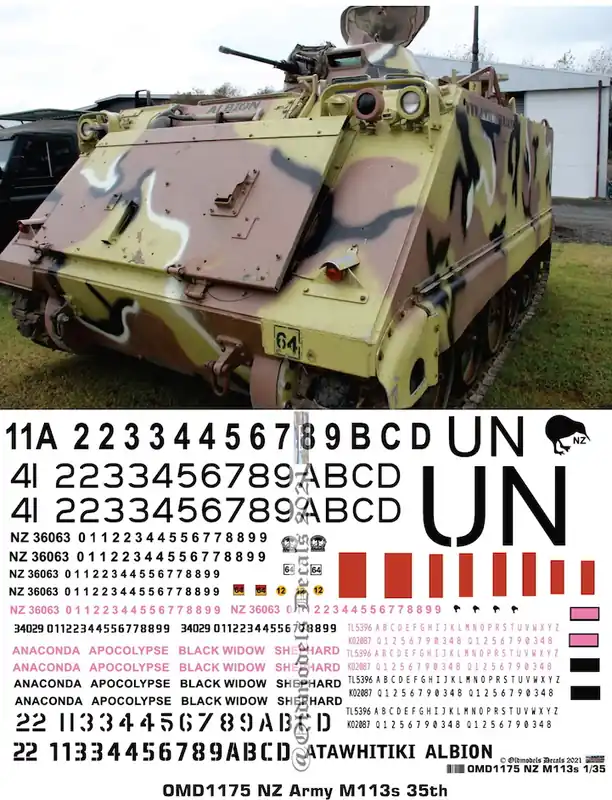 Old models Decals 1175 M113 - New Zealand Army Haute Qualité