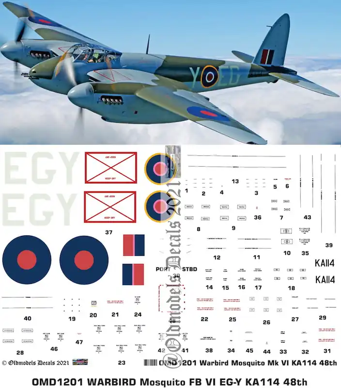 Solde Old models Decals 1201 de Havilland Mosquito FB VI - New Zealand Warbird (KA114 EG-Y)