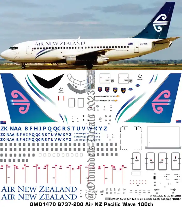 Top Vente Old models Decals 1470 Boeing B737-200 - Air New Zeeland Pacific Wave Scheme