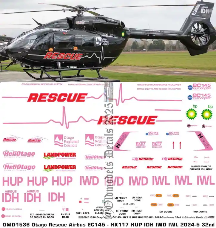 Prix Choc Old models Decals 1536 Airbus EC145 - HK117 Otago Rescue