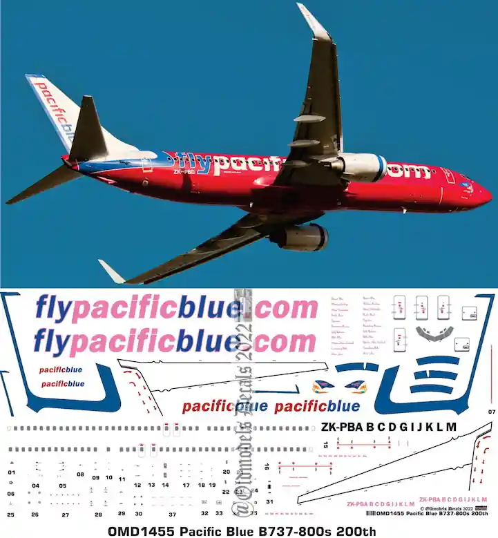 Old models Decals 1455 Boeing B737-800 - Pacific Blue Acheter En Ligne