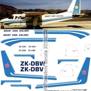 Acheter En Ligne Old models Decals 1260 BN-2 Islander - Mount Cook Airlines 1st Scheme