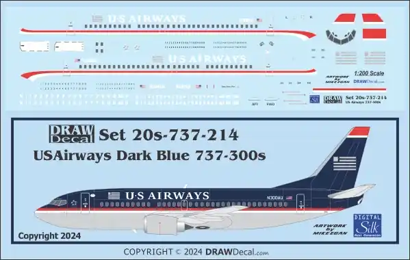 Draw Decal 20-737-214 Boeing 737-300 - US Airways Dark Blue Prix Bas