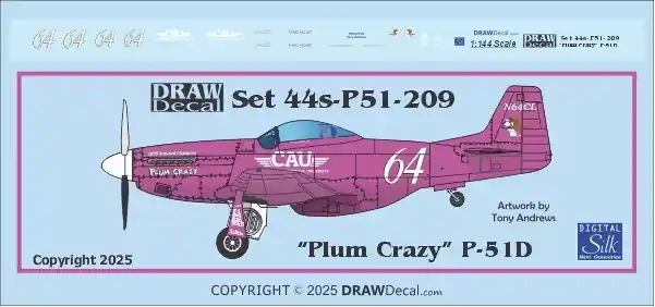 Draw Decal 44-P51-209 North American P-51 D Mustang - "Plum Crazy" Seulement Aujourd'hui