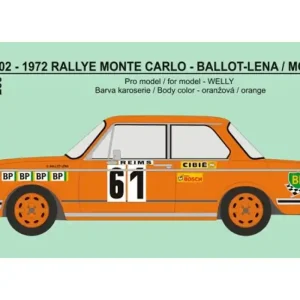 Rejimodel 250 BMW 2002 Rallye Monte Carlo 1972 61 Ballot-Lena / Morenas (for Welly Kits) Meilleur Choix