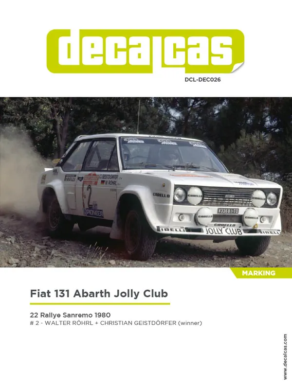 Decalcas DEC026 Fiat 131 Abarth sponsored by Jolly Club 1980 (for Italeri and Revell Kits) Top Vente