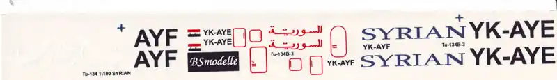 Affaire À Saisir BSmodelle 100032 Tupolev Tu-134 - Syrian Government Decal