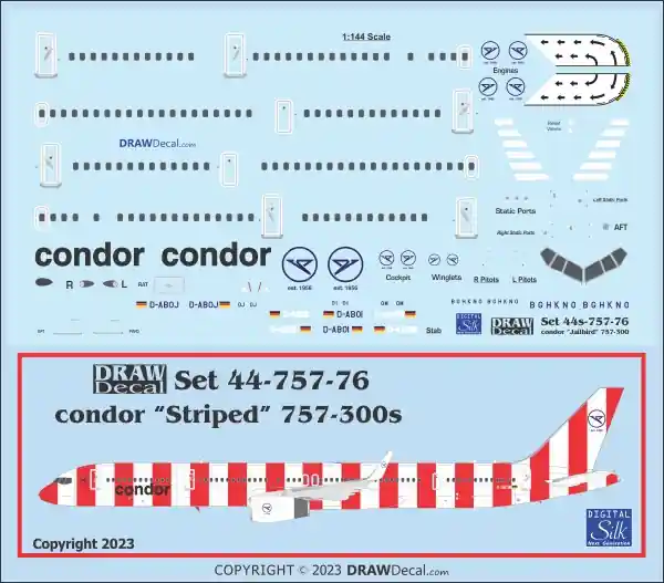 Draw Decal 44-757-76 Boeing 757-300 - Condor "Striped" Nouvelle Collection