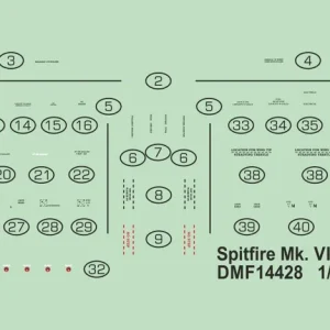 Mark I Decals DMF14428 Supermarine Spitfire Mk.VIII / Mk.IX / Mk.XVI stencils - 2 sets (for Eduard kits) Dernière Chance