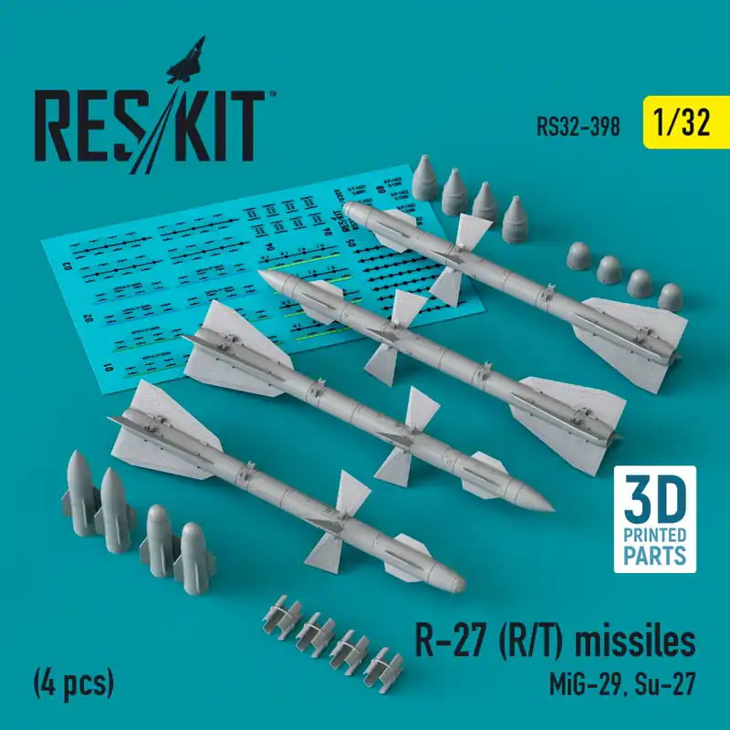 Commander Vite RES/KIT 32-0398 R-27 (R/T) Missiles (4pcs) (MiG-29, Su-27) (3D Printed)