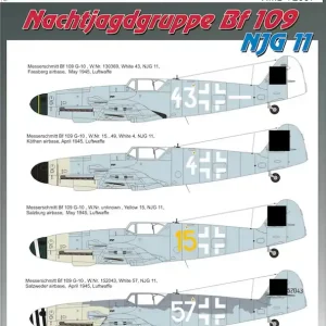 Retour Gratuit H-Model Decals D72057 Messerschmitt Bf-109 G-10 - Nachtjagdgruppe (NJG 11) Bf-109 (Part 6)