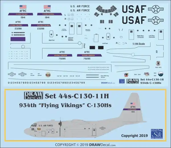 Livraison Express Draw Decal 44-C130-11H Lockheed C-130 H - 934th Airlift Wing "Flying Vikings"