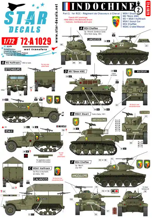 Satisfait Ou Remboursé Star-Decals 72-A1029 Indochine 2. 1er Reg. de Chasseurs. M5A1 Stuart, White SC, M8 HMC, M24, M3A1 H-tracks