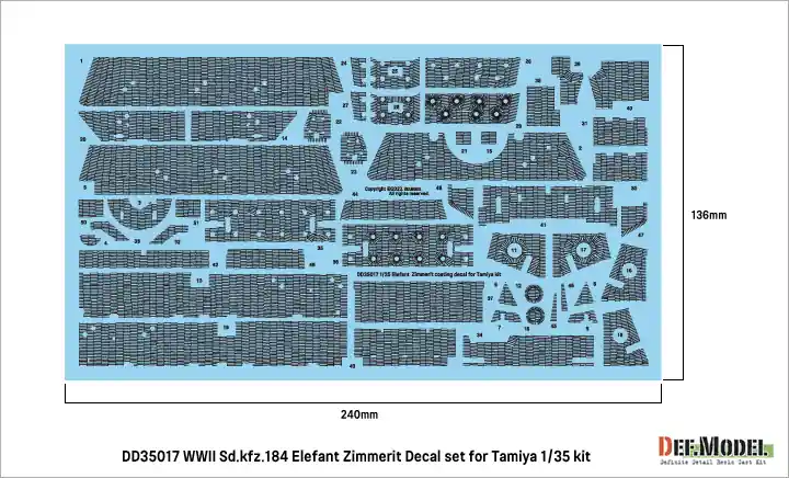 DEF Model DD35017 WWII German Sd.Kfz.184 Elefant Zimmerit Coating Decal Set (For Tamiya) Bon Plan