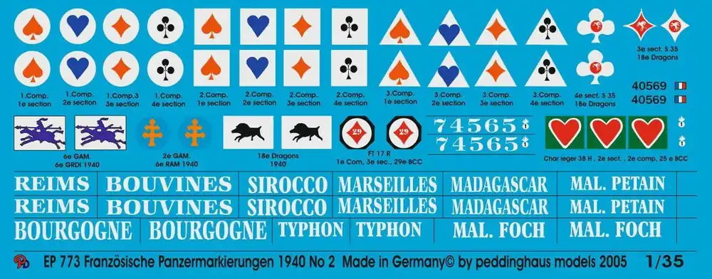Bon Marché Peddinghaus-Decals 0773 French Tank Markings 1939-1940 No. 2