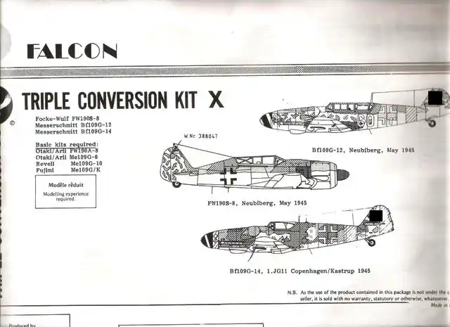 Meilleure Vente Falcon Model FNC010 Two seat conversions for Me-109 G-12 / G14 and Fw-190 S-8 (for Arii, Fujimi, Otaki and Revell)
