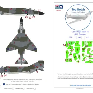 Prix Cassé TopNotch 48-M110 McDonnell-Douglas F-4 Phantom FGR.2 - RAF camouflage pattern paint masks (for Hasegawa and Revell kits)