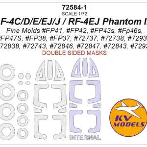 KV Models 72584-1 McDonnell F-4EJ Phantom wheels and canopy frame paint masks inside and outside (for Fine Molds kits) Marque