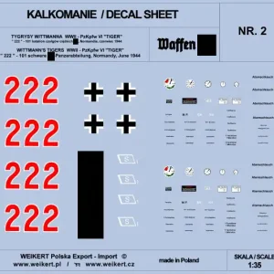 Weikert Decals DEC202 TIGER I - czołg 222 - 101 batalion czołgów ciężkich SS, Normandia, czerwiec 1944 - vol.2 Marque