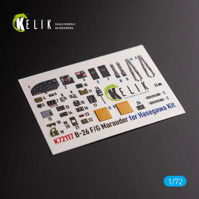 Produit De Marque KELIK K72117 B-26 F/G Marauder - Interior 3D Decals For Hasegawa Kit