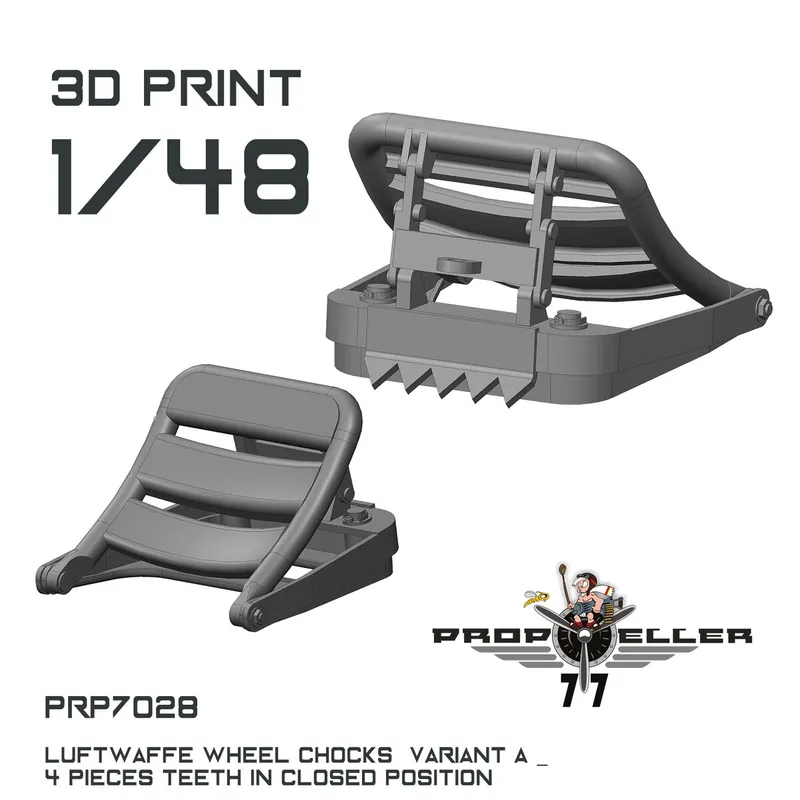 77propeller 7028 Luftwaffe Wheel Chocks Variant A - Teeth in CLOSED Position (4 pcs / 3D-Printed) Certifié