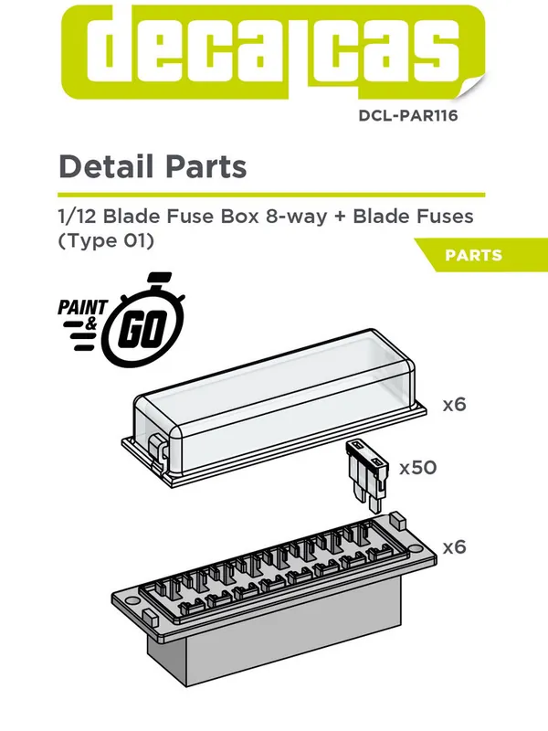 Dernier Modèle Decalcas PAR116 Blade Fuse Box 8 Ways with Fuses Type 01 (50 + 6 pcs)