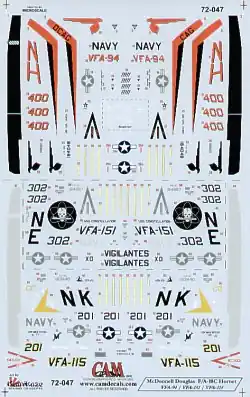 CAM 72047 McDonnell-Douglas F/A-18 C Hornet (3 schemes) Vente Flash