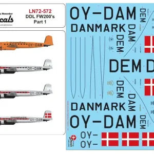 Lima November Decals 72-572 Focke-Wulf Fw-200 C-4 - Danish Air Lines SchemePart 1 with window masks Acheter En Ligne