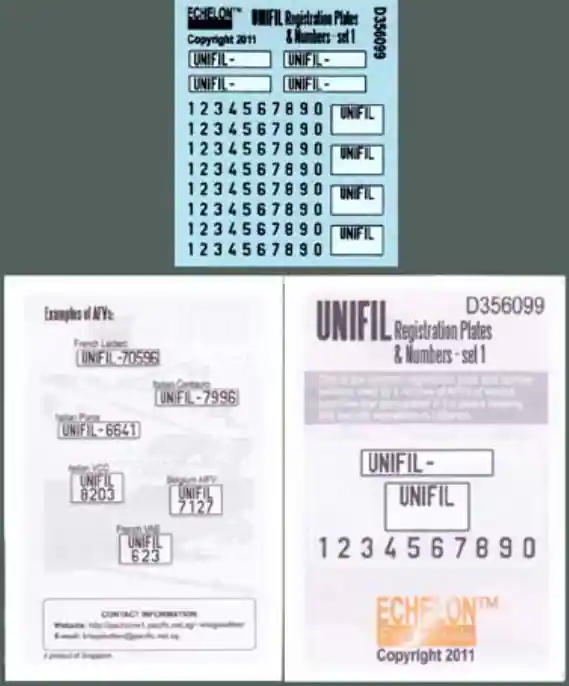 Offre Du Jour Echelon Fine Details D356099 UNIFIL Registration Plates and Numbers - Set 1