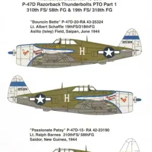 Thundercals 48001 Republic P-47 D Thunderbolt ‘Razorback‘ PTO Part 1 (2 schemes) Offre Spéciale