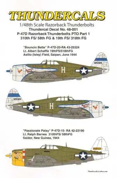 Thundercals 48001 Republic P-47 D Thunderbolt ‘Razorback‘ PTO Part 1 (2 schemes) Offre Spéciale