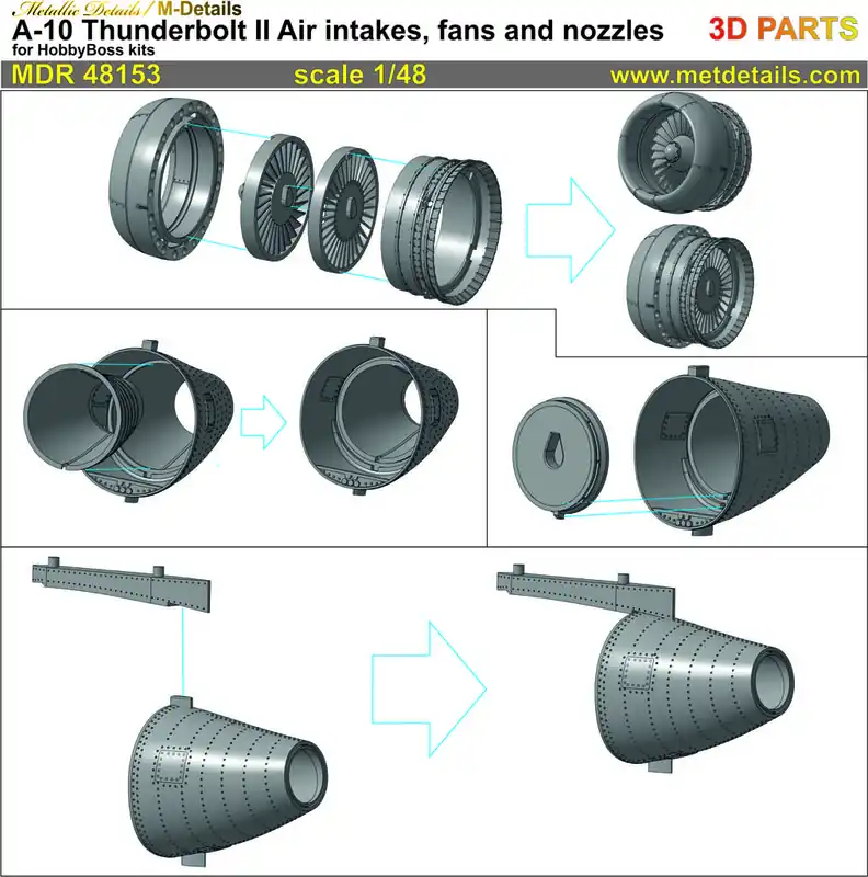 Metallic Details MDR48153 Fairchild A-10 A/B/C Thunderbolt II - Air intakes, fans and nozzles (designed to be used with Hobby Boss kits) Prix Cassé