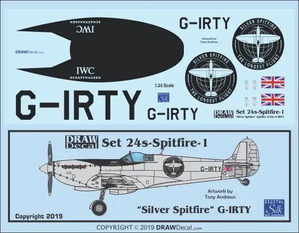 Expédition Rapide Draw Decal 24-SPITFIRE-01 Supermarine Spitfire IXc - "Silver Spitfire" (G-IRTY)