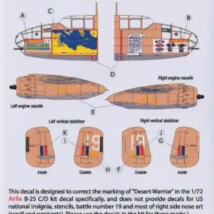 Lifelike Decals 72-SP-01 ‘ Desert Warrior‘ correction markings for North American B-25 C/D Mitchell (designed to be used with Airfix kits) Offre Spéciale