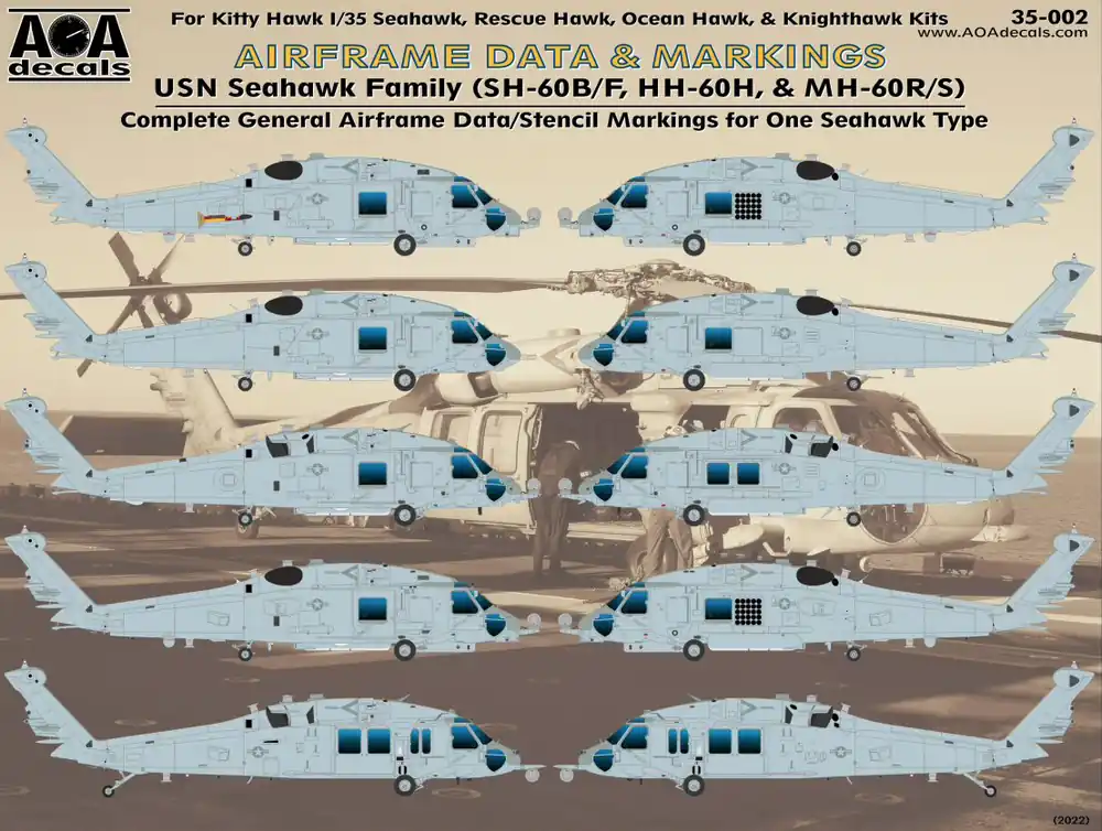 Meilleur Choix AOA decals 35-002 Airframe Data & Markings - USN Seahawk Family SH-60B/F, HH-60H, MH-60R/S