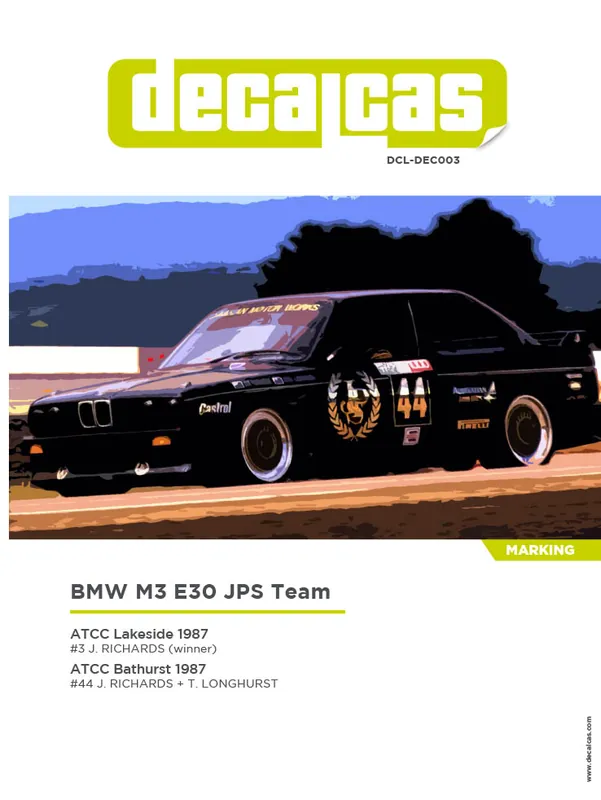 Decalcas DEC003 BMW M3 E30 Team JPS sponsored by John Player & Sons - 1987 (for Beemax, Aoshima, NuNu and Fujimi Kits) Soldes