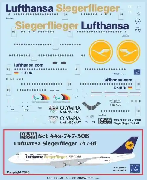 Draw Decal 44-747-50B Boeing 747-8i - Lufthansa "Siegerflieger" Jusqu'à Épuisement Des Stocks