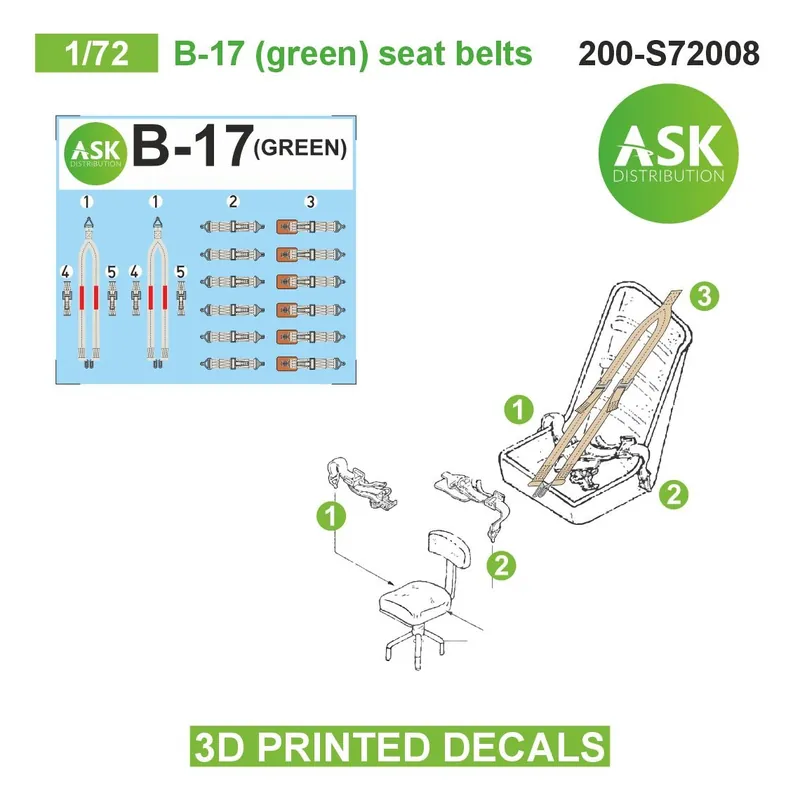 Offre Limitée Art Scale Kit S72008 Boeing B-17 (Green) Seat Belts - 3D-Printed Decals